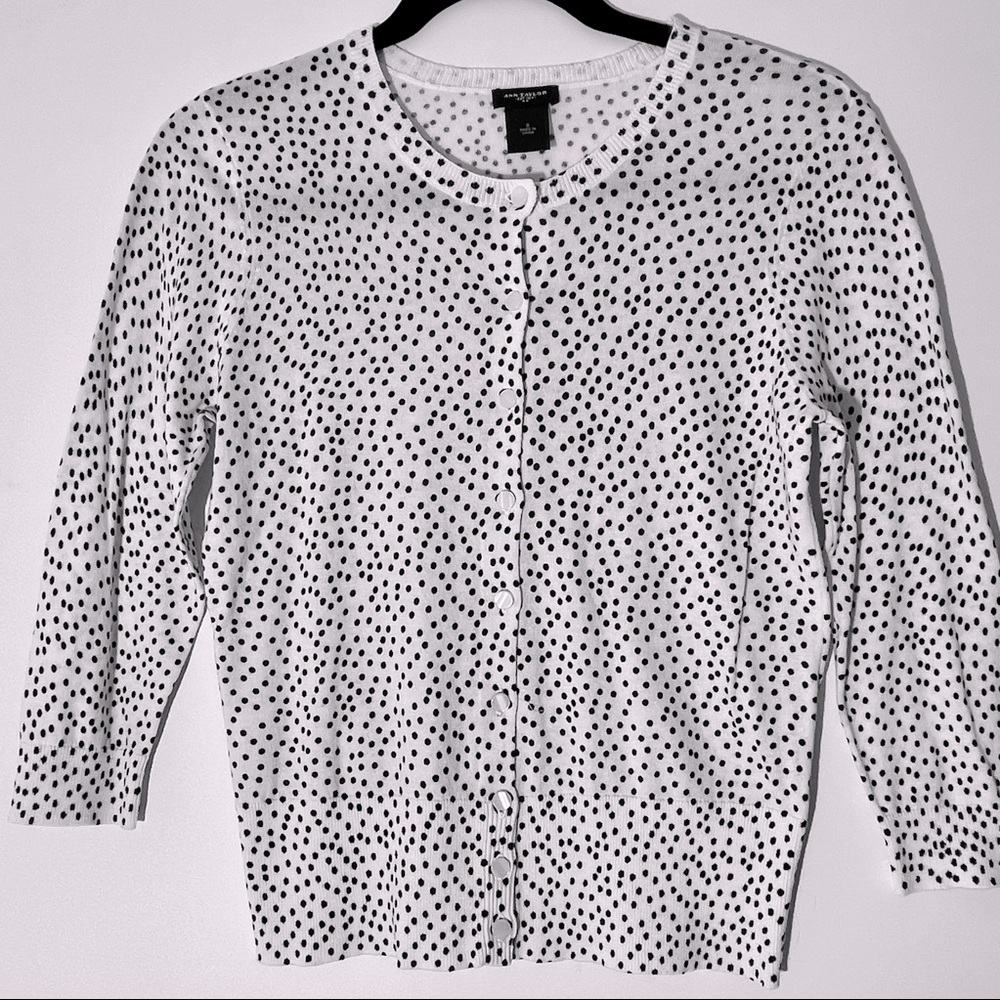 Ann Taylor polka dot button up cardigan, off white